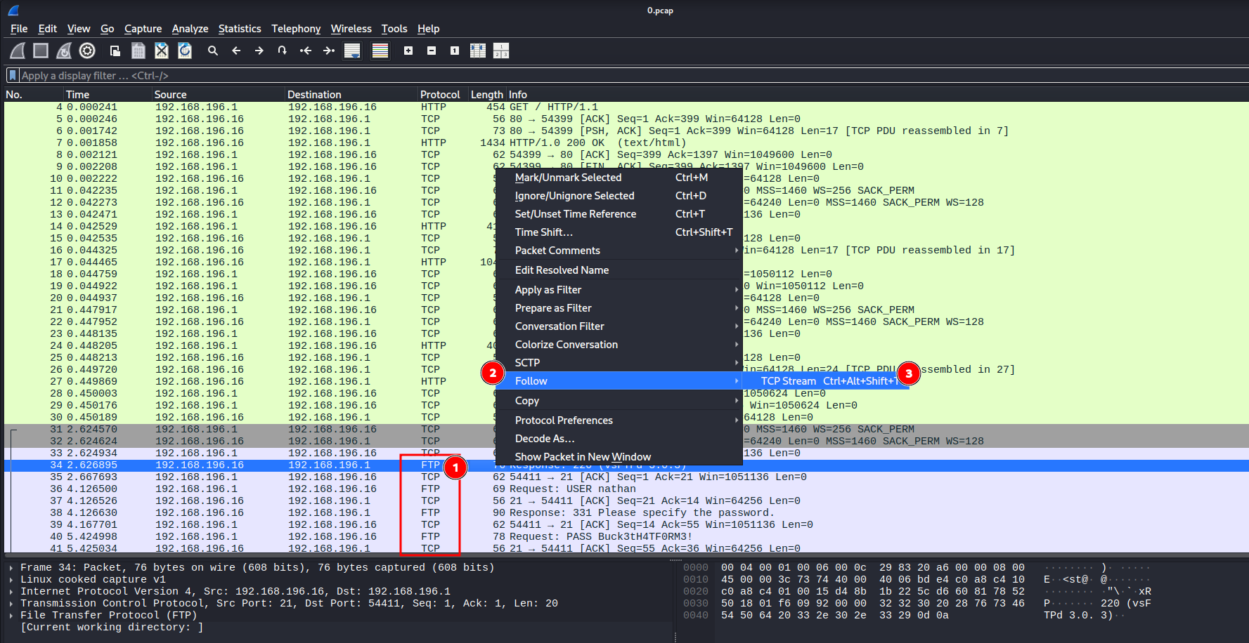 Pcap file containing FTP conversation
